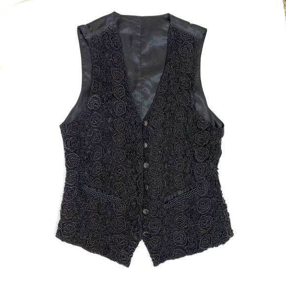 Vtg Beaded Floral Lined Vest - Picture 2 of 12
